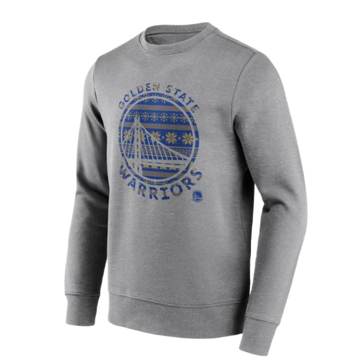 NBA Golden State Warriors Printed Logo Ribbed Crewneck Sweatshirt Grey 13341288