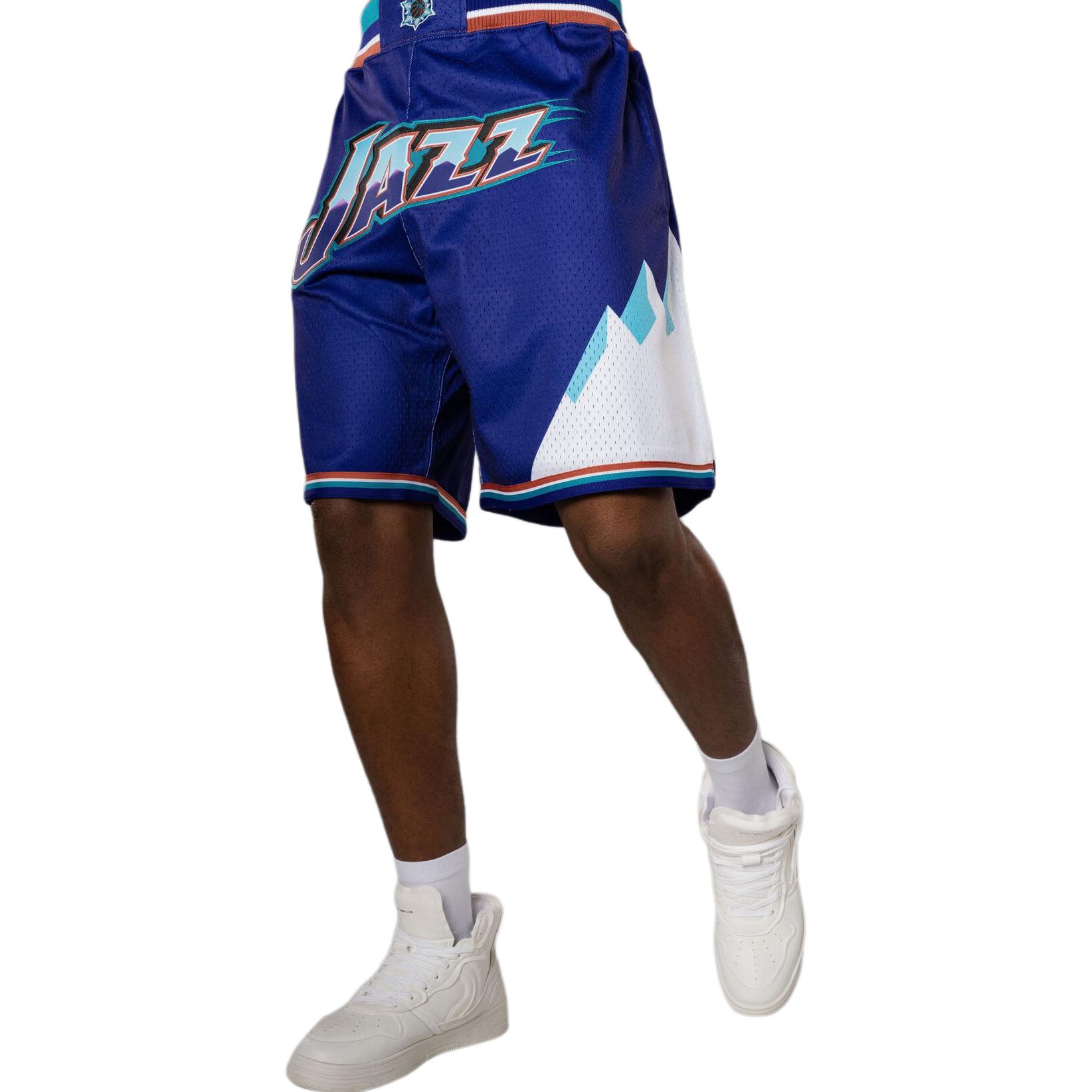 Shop NBA Jazz Mitchell & Ness Letter Print Breathable Basketball Shorts Purple MNAPFA21SP10606UTA