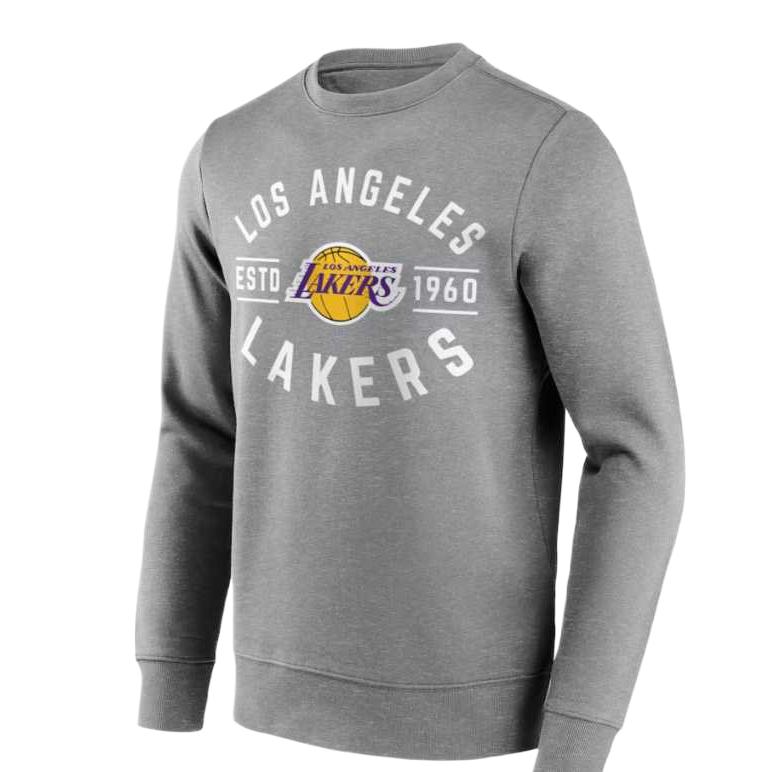 NBA Los Angeles Lakers True Classic Letter Print Crewneck Sweatshirt Grey 12084822