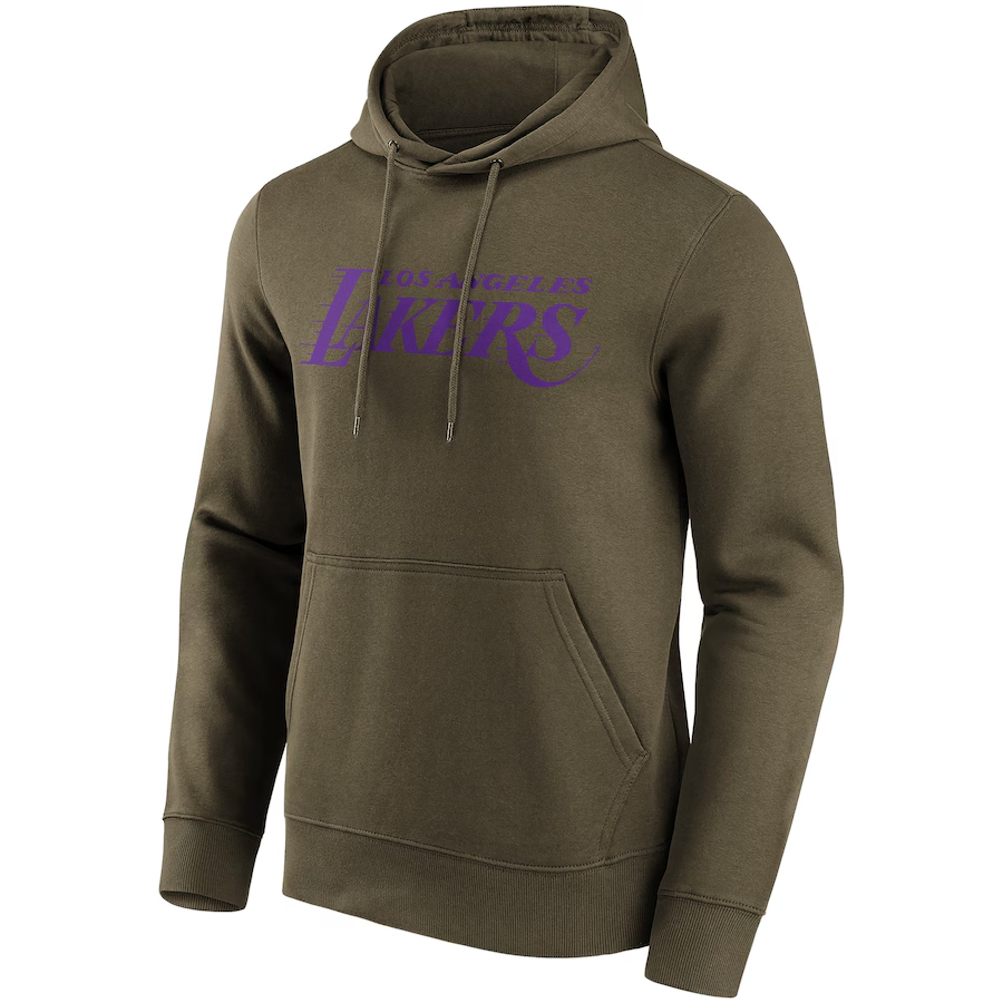 NBA Los Angeles Lakers Wordmark Olive Green Hoodie Pullover Sweatshirt 12088633