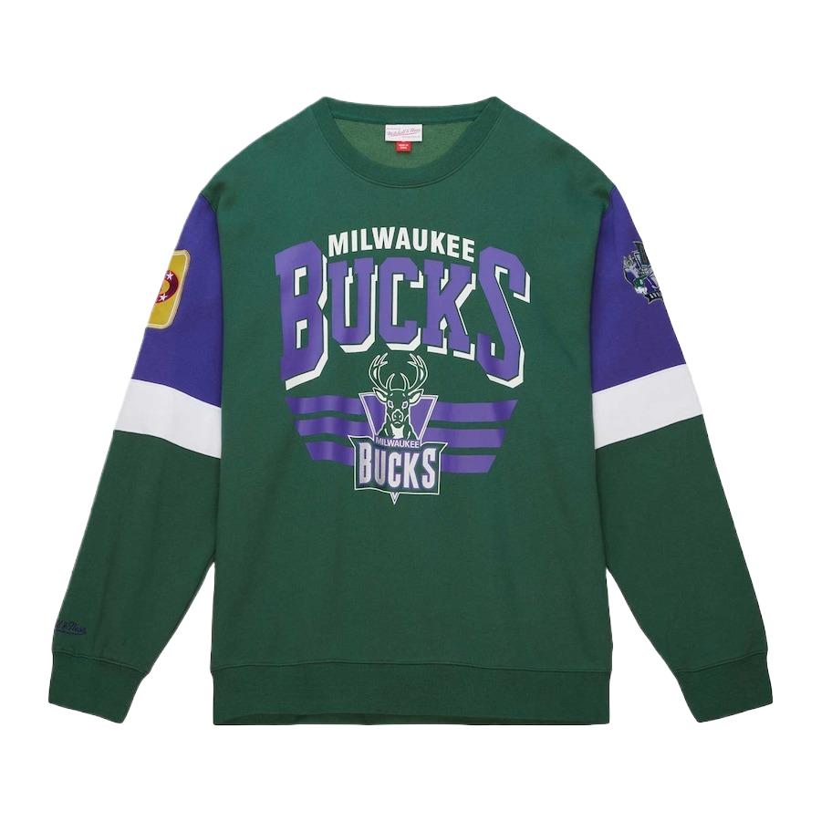 NBA Milwaukee Bucks All Over Crew Mitchell & Ness Green Graphic Sweatshirt 13376896