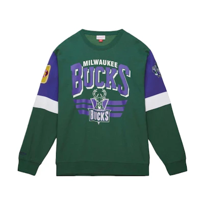 NBA Milwaukee Bucks All Over Crew Mitchell & Ness Green Graphic Sweatshirt 13376896