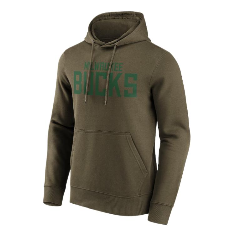 NBA Milwaukee Bucks Fanatics Logo Print Pullover Sweatshirt Brown Green - 12088569