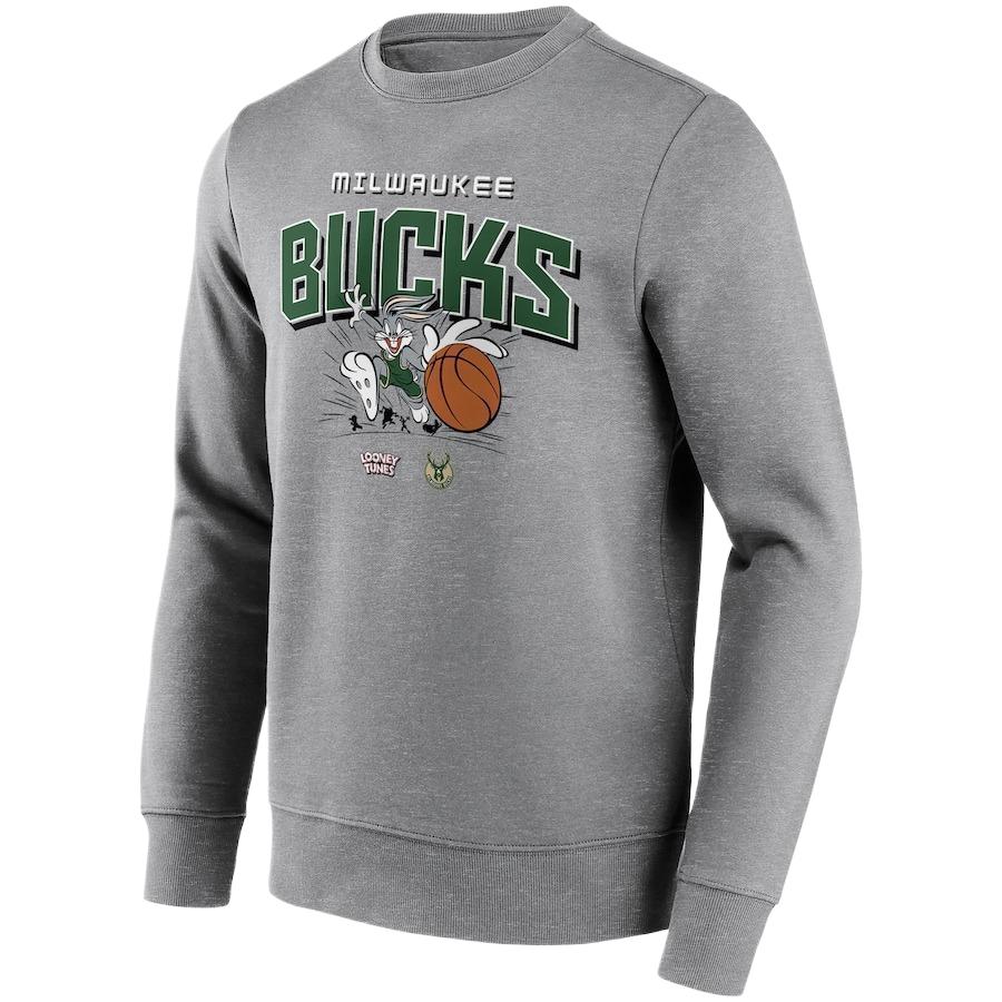 NBA Milwaukee Bucks Looney Tunes Bugs Bunny Crewneck Sweatshirt Grey Mens 13327580