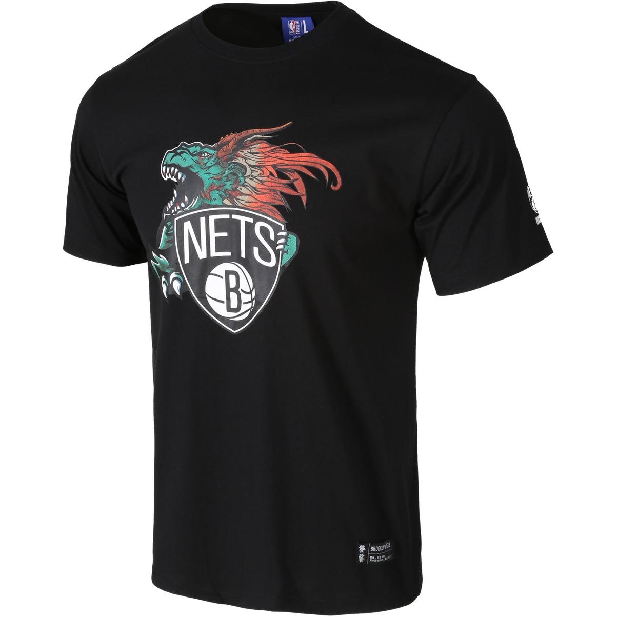 NBA Nets Taotie Graphic Crewneck Tee Black Unisex Fashion Casual T-Shirt F2APSU22TE12962BKN