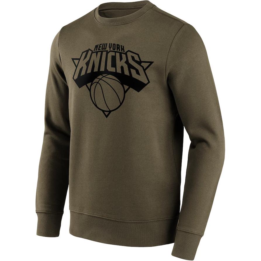 NBA New York Knicks Logo Crewneck Sweatshirt Olive Green Long Sleeve Pullover 12087164