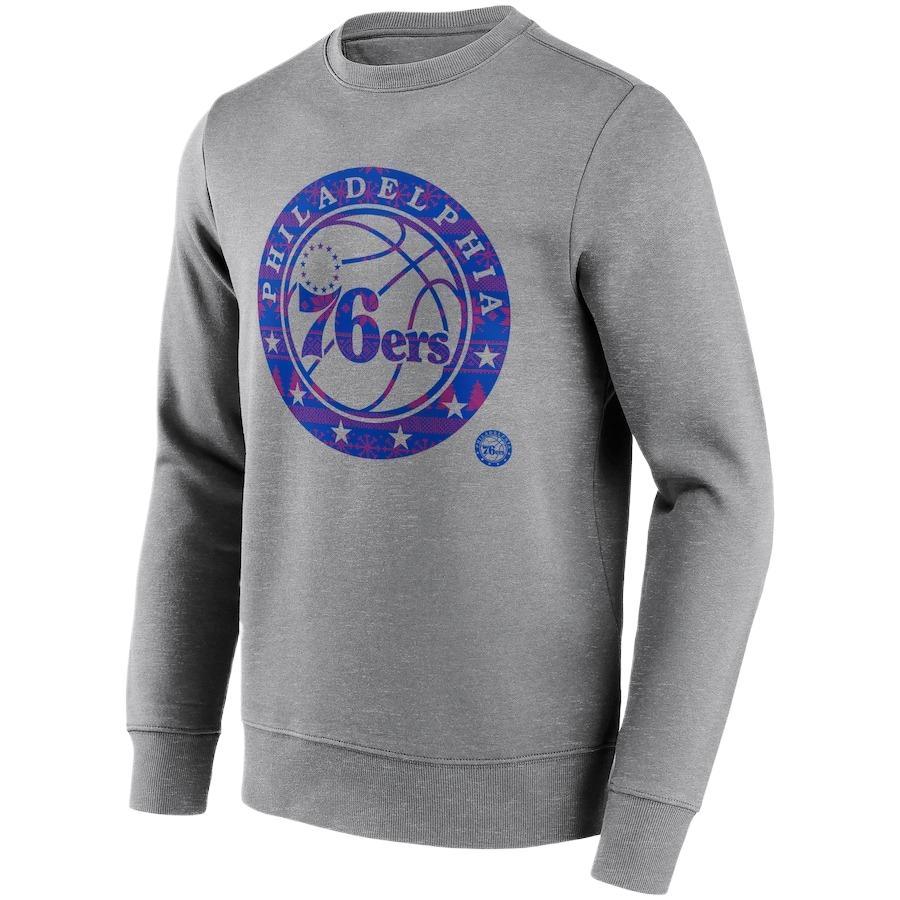 NBA Philadelphia 76ers Logo Print Crewneck Sweatshirt Men’s Grey 13341063