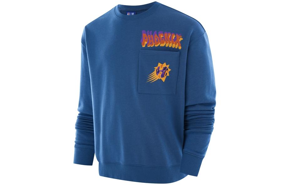 NBA Phoenix Suns Logo Print Ribbed Crewneck Sweatshirt Blue - F3APFA22CR13636PHO