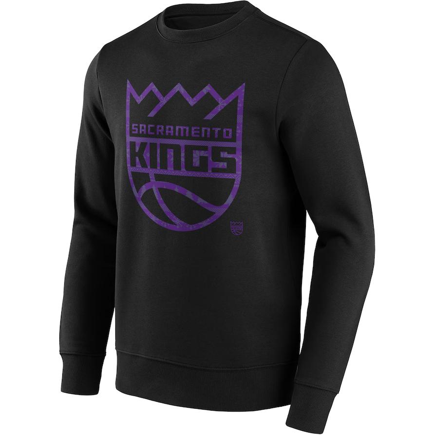 NBA Sacramento Kings Black Crewneck Logo Print Long-Sleeve Sweatshirt Men 13340654