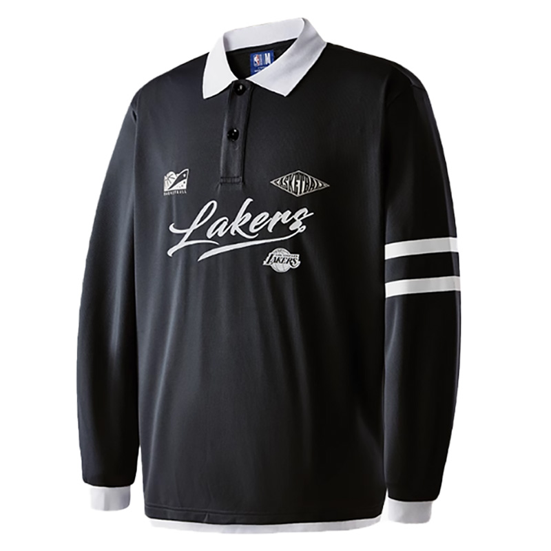 NBA Team Culture Series Los Angeles Lakers Letter Print Long-Sleeve Polo Unisex Black APPOL00527LAL01