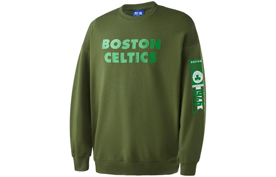 NBA Team Series Boston Celtics Logo Print Ribbed Crewneck Sweatshirt Army Green APCRE00155BOS27