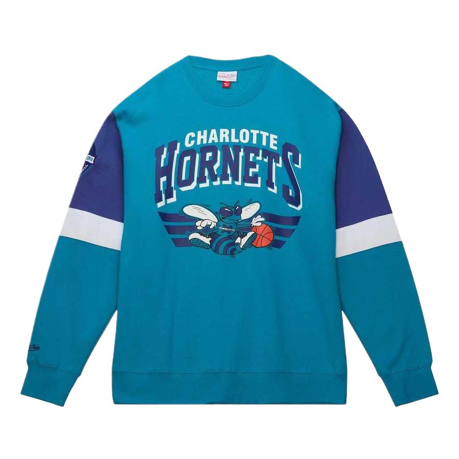 NBA Mitchell & Ness Charlotte Hornets Logo Print Pullover Sweatshirt Blue Men 13376855