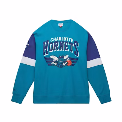 NBA Mitchell & Ness Charlotte Hornets Logo Print Pullover Sweatshirt Blue Men 13376855