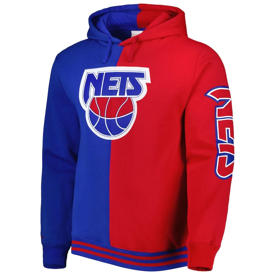 NBA Mitchell & Ness New Jersey Nets Red Blue Colorblock Hoodie Mens 5176751