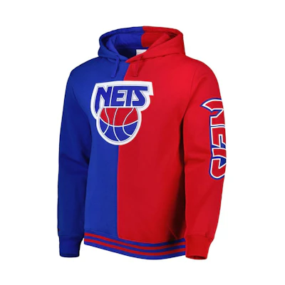 NBA Mitchell & Ness New Jersey Nets Red Blue Colorblock Hoodie Mens 5176751