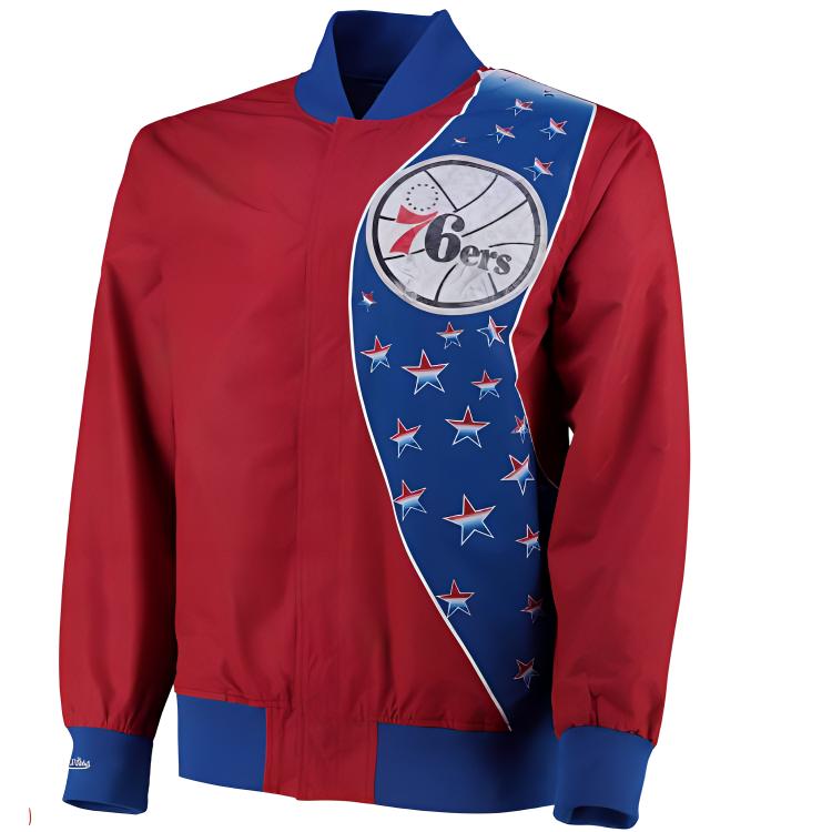 NBA Mitchell & Ness Philadelphia 76ers Logo Red Outdoor Sports Jacket for Men 12065167