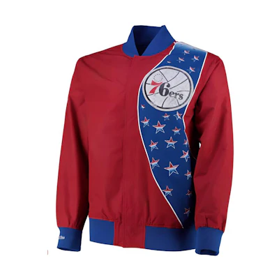 NBA Mitchell & Ness Philadelphia 76ers Logo Red Outdoor Sports Jacket for Men 12065167