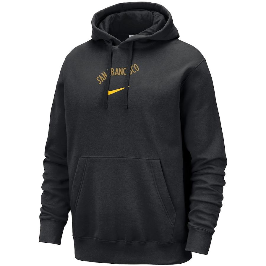 NBA Nike Golden State Warriors Logo Print Black Pullover Hoodie for Men 13392606