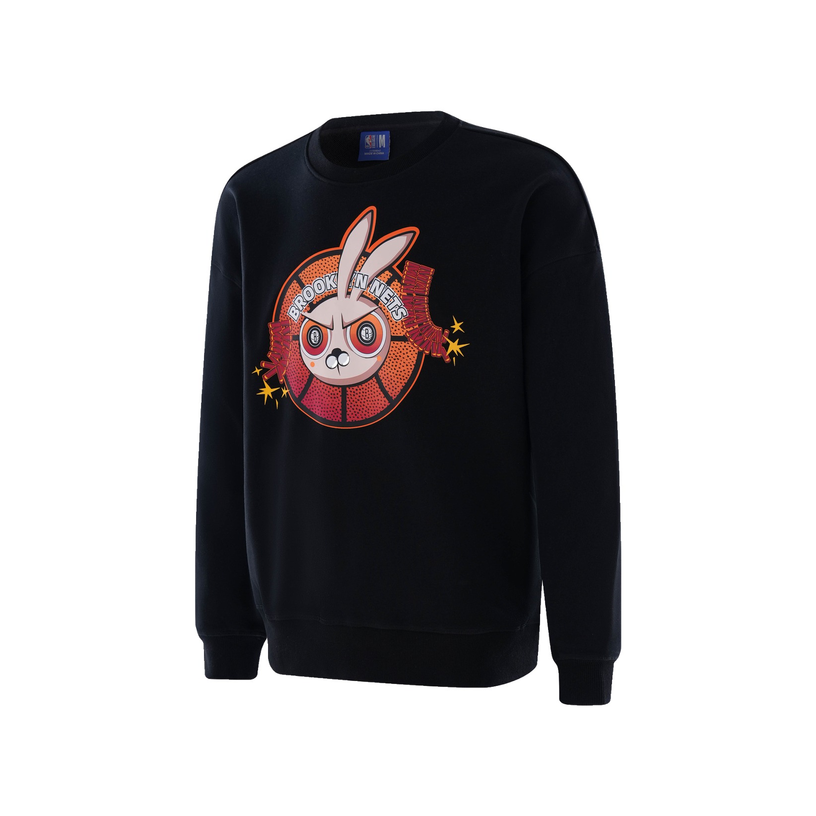 NBA Year of the Rabbit Brooklyn Nets Cartoon Print Crewneck Sweatshirt Black Unisex APCRE00005BKN12