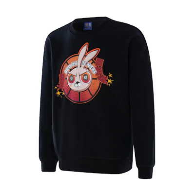 NBA Year of the Rabbit Brooklyn Nets Cartoon Print Crewneck Sweatshirt Black Unisex APCRE00005BKN12