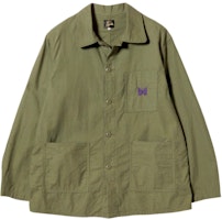 Needles Olive Green Long Sleeve Shirt with Embroidered Butterfly Design. PU238B Needles Olive Green Long Sleeve Shirt with Embroidered Butterfly Design. PU238B