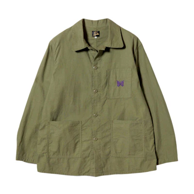 Needles Olive Green Long Sleeve Shirt with Embroidered Butterfly Design. PU238B