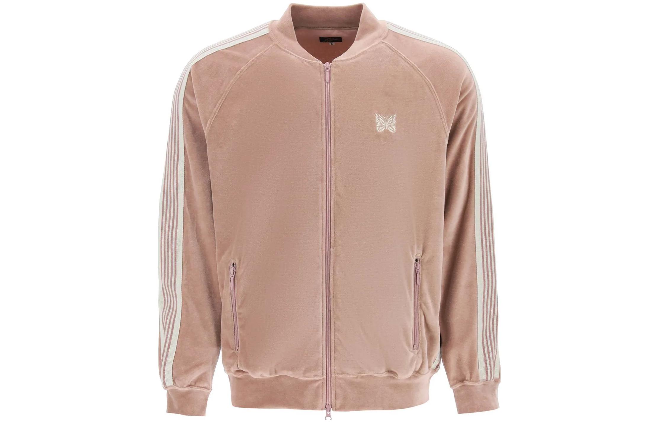 Needles  Pink Striped Detail Zip-Up Jacket. MR291OLDRO