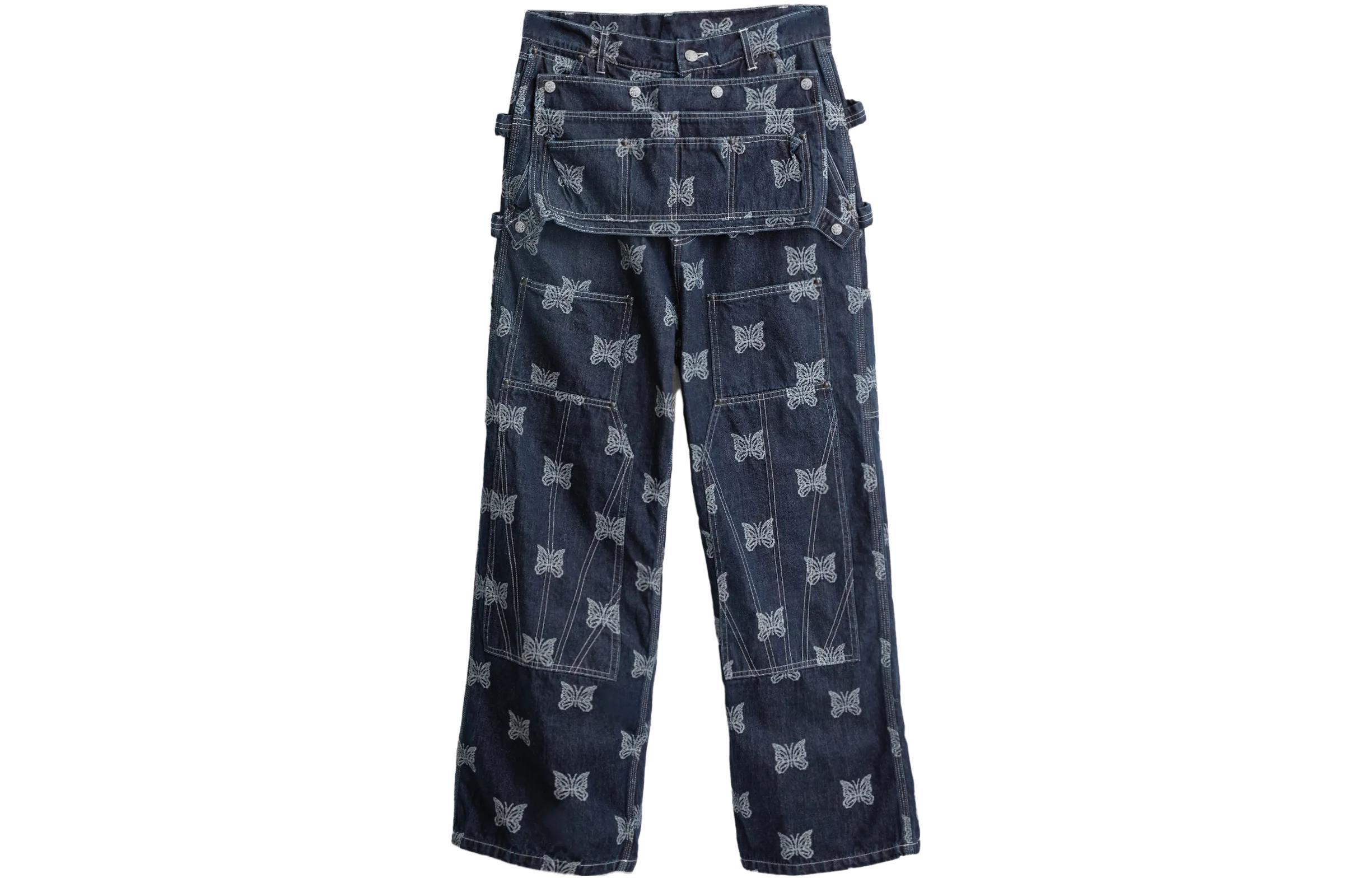 Needles  Straight Denim Jeans Butterfly All-Over Print. MR212-INDIGO
