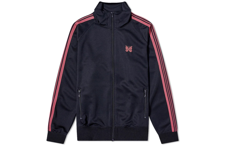 Needles AW22 Poly Smooth Track Jacket Navy Blue Butterfly Embroidered Unisex Retro GL215-N