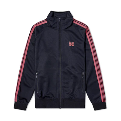 Needles AW22 Poly Smooth Track Jacket Navy Blue Butterfly Embroidered Unisex Retro GL215-N
