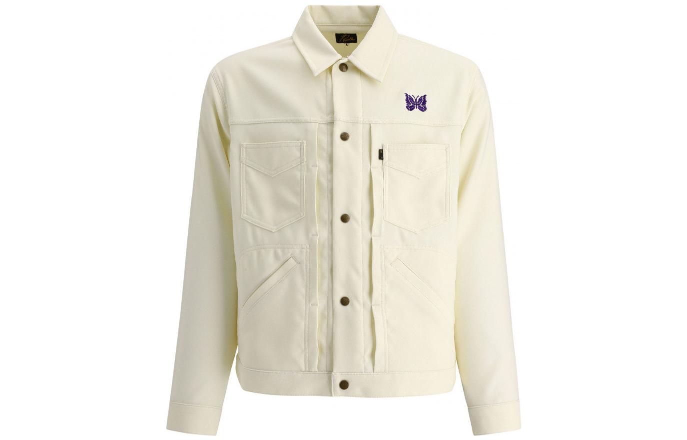 Needles Beige Butterfly Print Single-Breasted Jacket KP195-WHITE