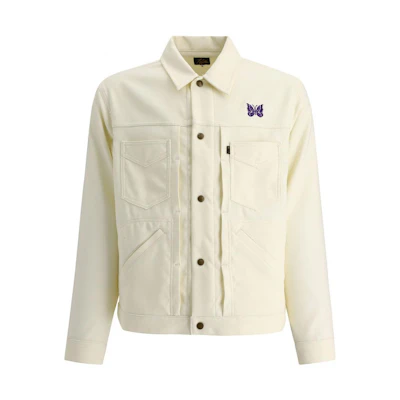 Needles Beige Butterfly Print Single-Breasted Jacket KP195-WHITE