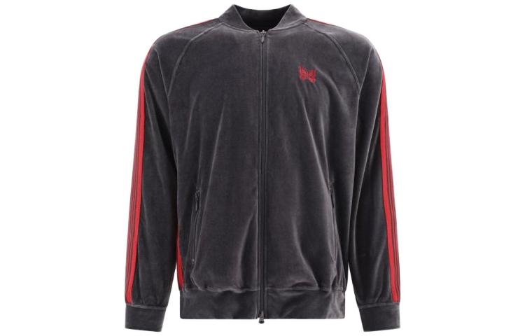 Needles Black Embroidered Logo Striped Track Jacket MR291CHARCOAL