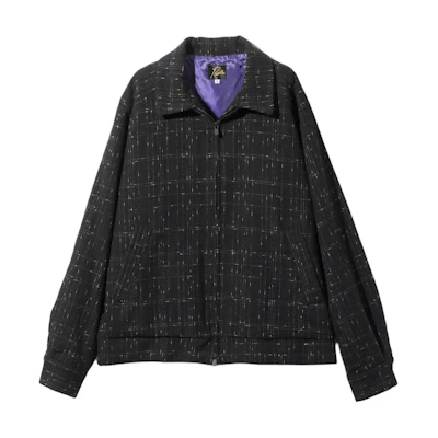 Needles Black Plaid Short Jacket with Two-Way Zipper Long Sleeves PU114