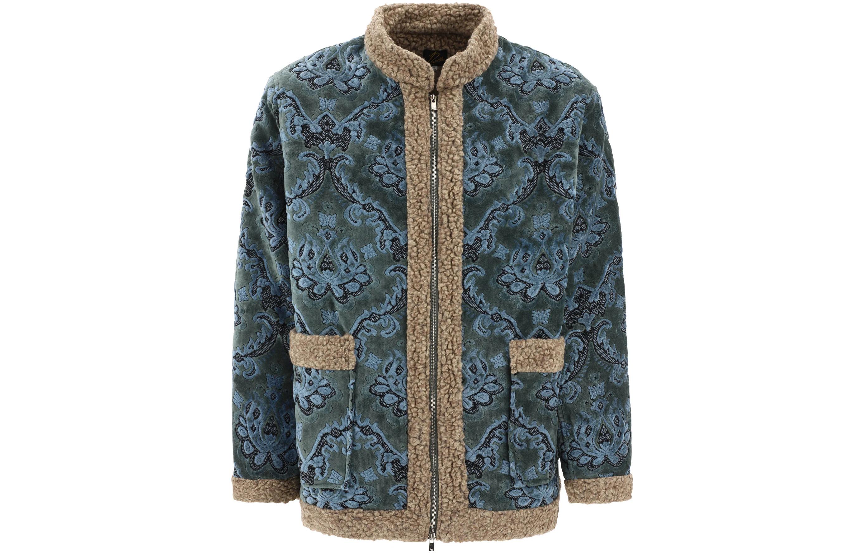 Needles Blue Floral Full-Print High-Neck Zip-Up Jacket LQ1100650