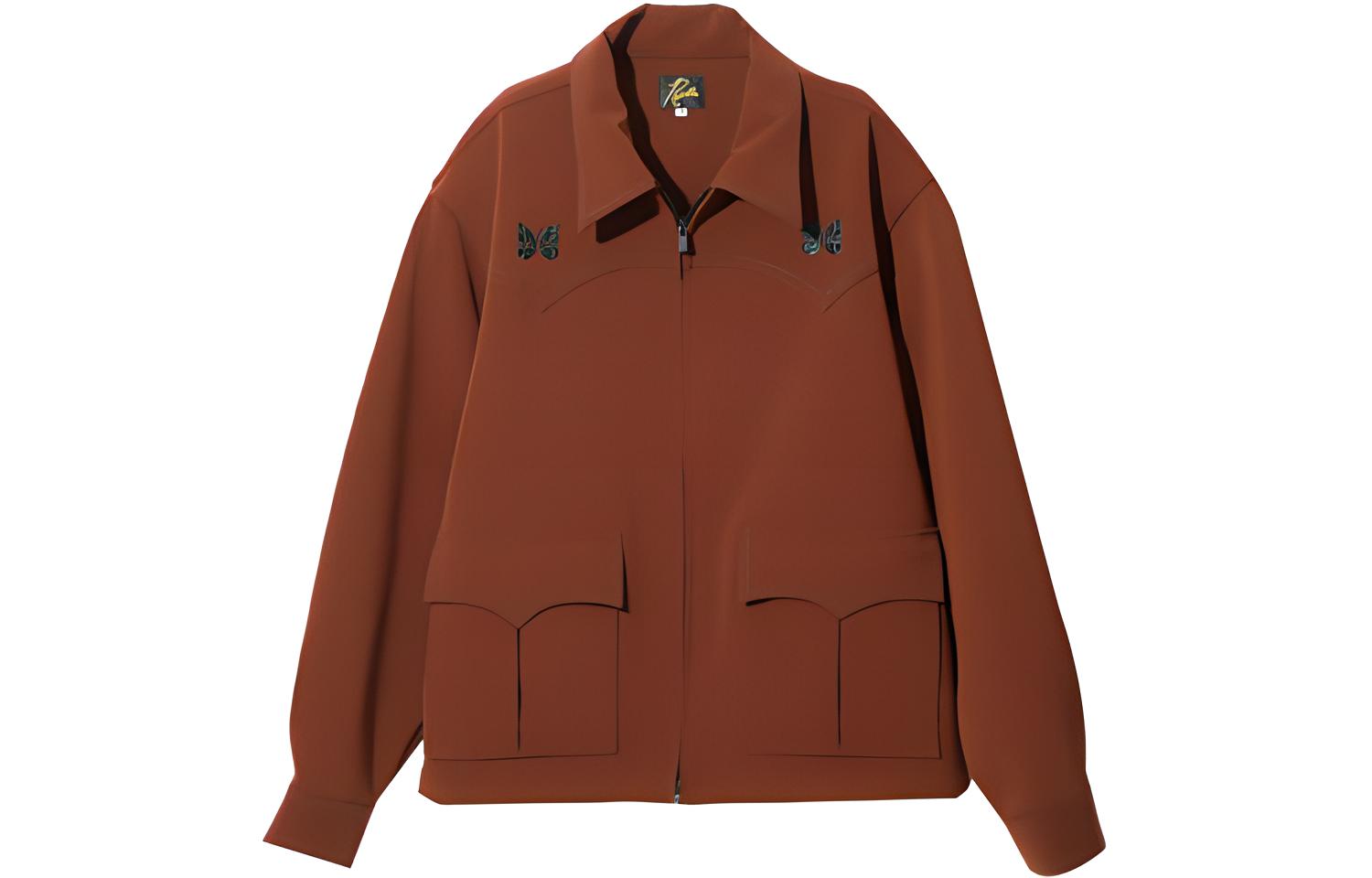 Needles Brown Butterfly Embroidered Pocket Zip-Up Jacket Unisex Long Sleeve NS148A