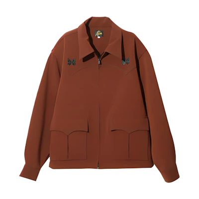 Needles Brown Butterfly Embroidered Pocket Zip-Up Jacket Unisex Long Sleeve NS148A