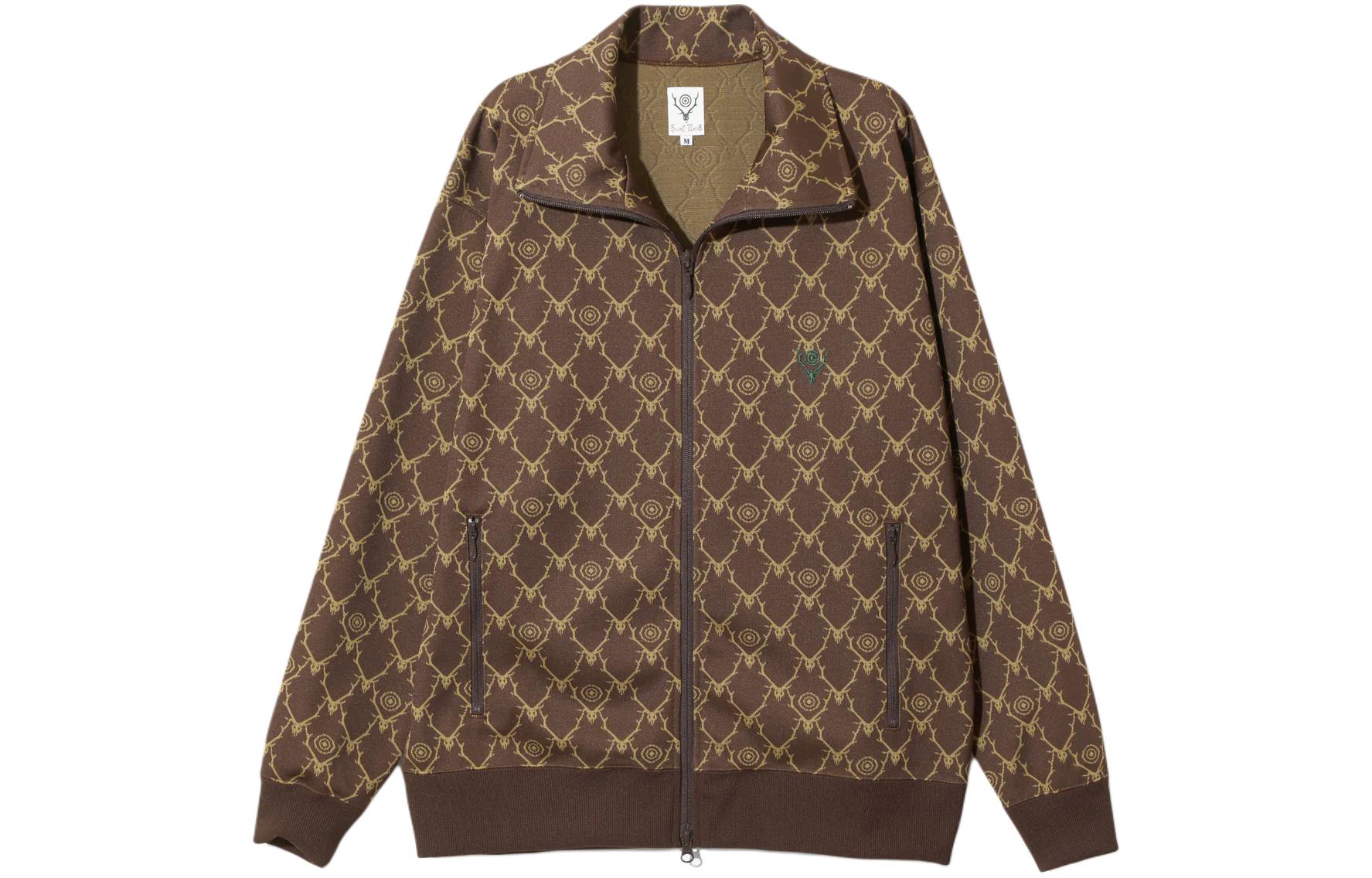 Needles Brown Full-Print Zip-Up Collared Oversized Jacket Unisex OT597A