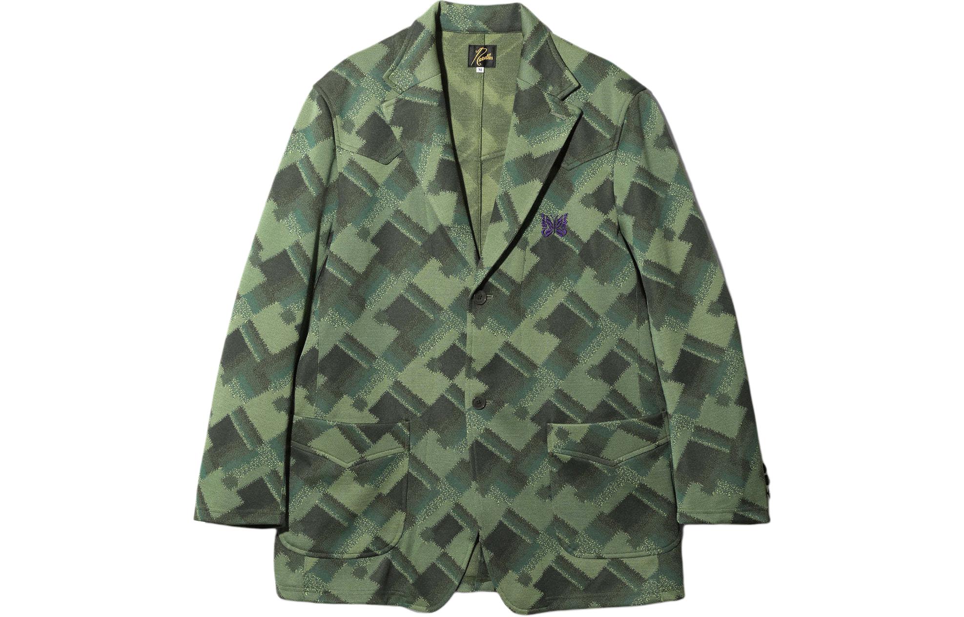 Needles Butterfly Embroidered Button-Up Jacket Unisex Green OT222E