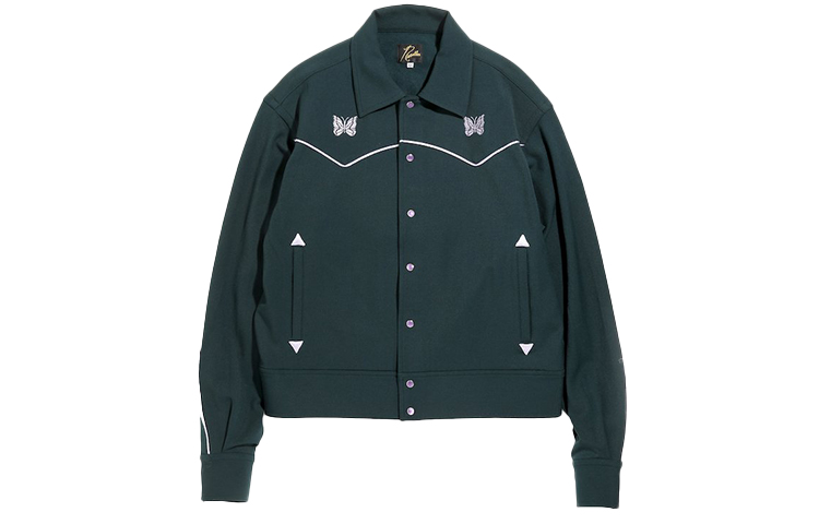 Needles Butterfly Embroidered Collared Jacket - Dark Green HM134B