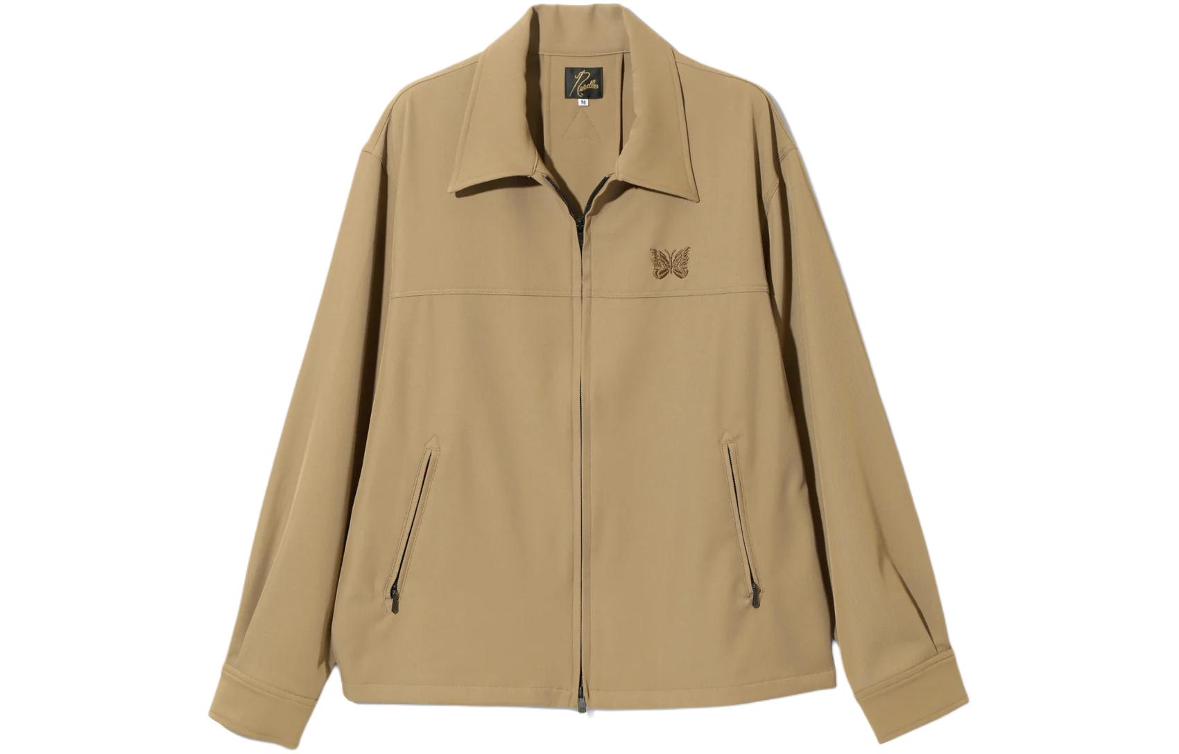 Needles Butterfly Embroidered Collared Jacket Brown Unisex OT138A