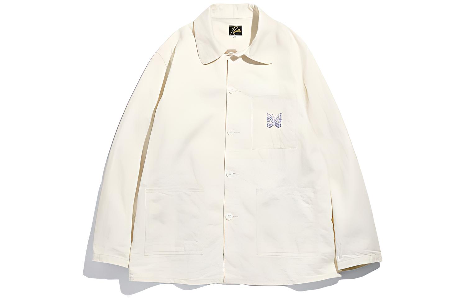Needles Butterfly Embroidered Cotton Work Jacket Unisex White IN126A