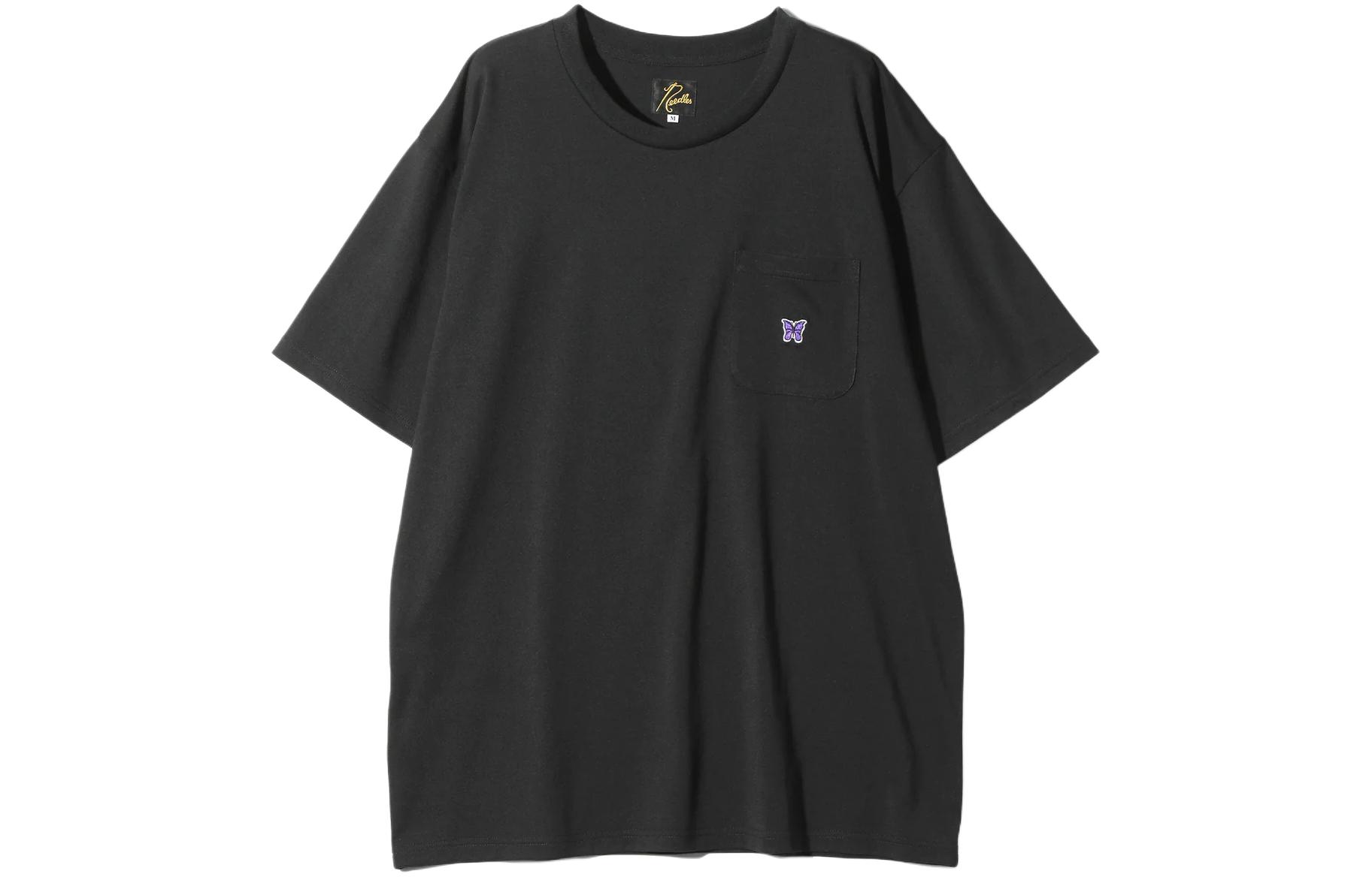 Needles Butterfly Embroidered Crewneck T-Shirt Black Unisex Short Sleeve OT262C