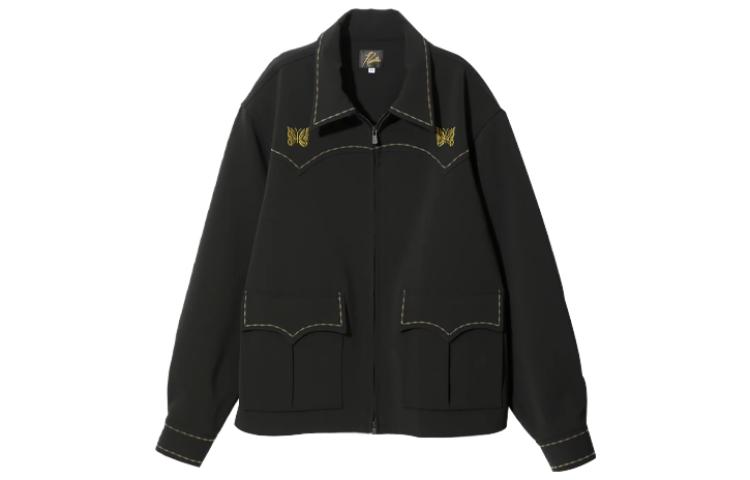 Needles Butterfly Embroidered Pocket Zip-Up Jacket Unisex Black NS148C