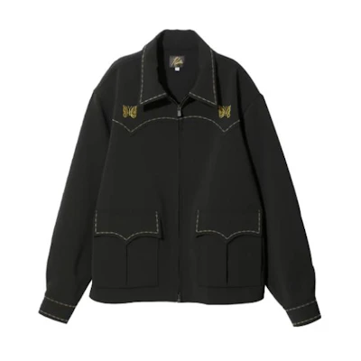 Needles Butterfly Embroidered Pocket Zip-Up Jacket Unisex Black NS148C