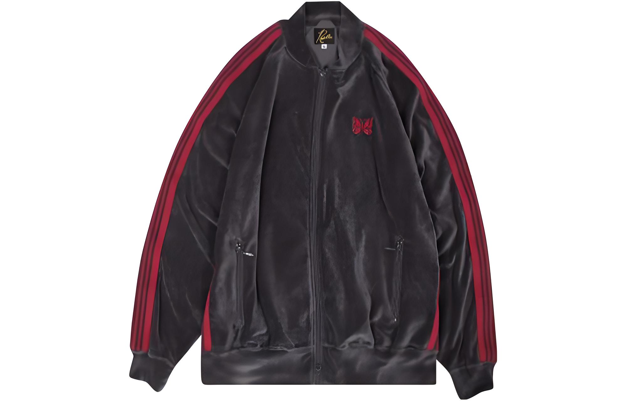 Needles Butterfly Embroidered Rocky Velvet Jacket Charcoal Striped Trim MR291-CHAR