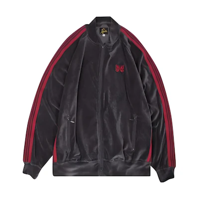 Needles Butterfly Embroidered Rocky Velvet Jacket Charcoal Striped Trim MR291-CHAR