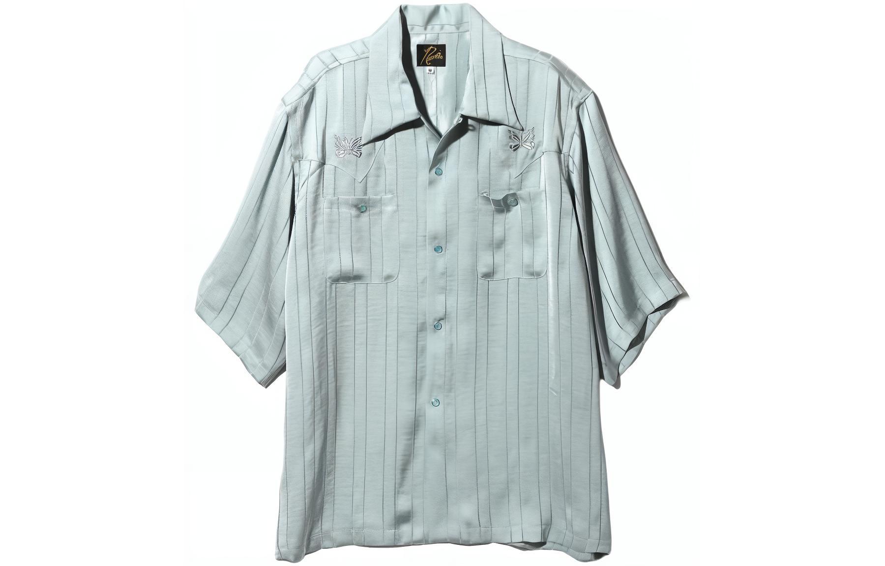 Needles Butterfly Embroidered Striped Polo Shirt Mint Unisex. OT202B