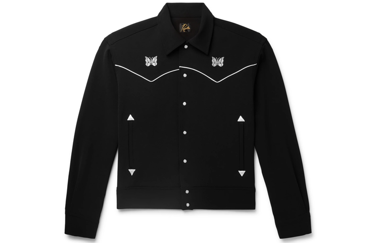 Needles Butterfly Embroidered Twill Overshirt Unisex Jacket Black GL185-C