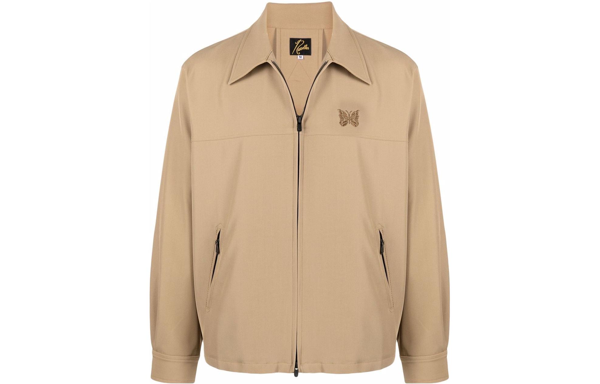 Needles Butterfly Embroidery Solid Color Zip Jacket KP125AKHAKI